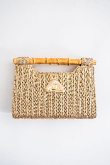Mary Gold Straw Clutch - Bamboo Natural Handle - Lisi Lerch