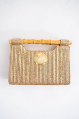 Mary Gold Straw Clutch - Bamboo Natural Handle - Lisi Lerch