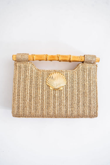 Mary Gold Straw Clutch - Bamboo Natural Handle - Lisi Lerch