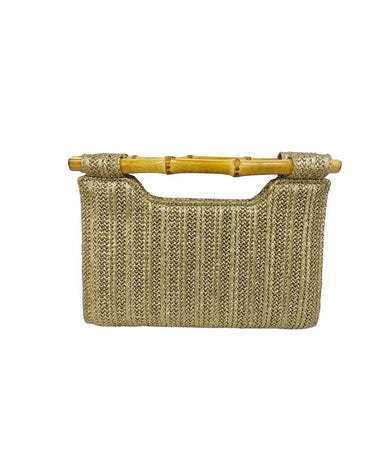 Mary Gold Straw Clutch - Bamboo Natural Handle - Lisi Lerch