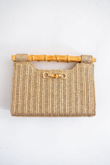 Mary Gold Straw Clutch - Bamboo Natural Handle - Lisi Lerch