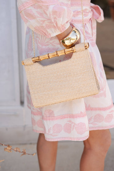 Mary Natural Straw Clutch - Bamboo Natural Handle - Lisi Lerch