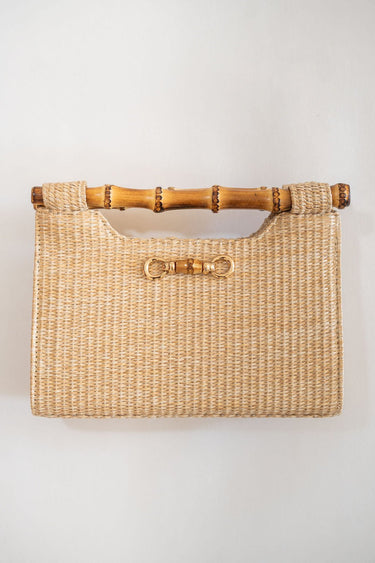 Mary Natural Straw Clutch - Bamboo Natural Handle - Lisi Lerch