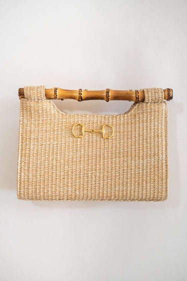 Mary Natural Straw Clutch - Bamboo Natural Handle - Lisi Lerch