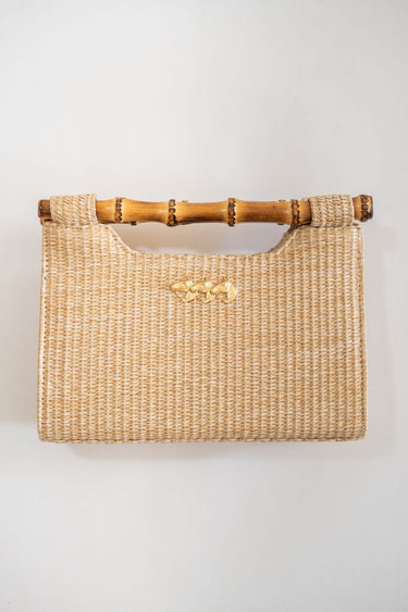 Mary Natural Straw Clutch - Bamboo Natural Handle - Lisi Lerch