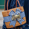 Medium Charlotte - Navy & White Striped Fluffy Bow with Crab - Lisi Lerch