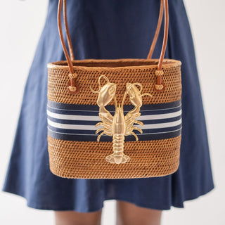 Medium Charlotte - Navy/Navy And White Stripe Layer with XL Lobster - Lisi Lerch