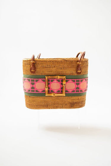 Medium Charlotte - Sage/Pink Shanghai Layer with Bamboo Buckle - Lisi Lerch