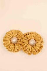 Natural Raffia with Pearl Center Earrings -Sample Sale- Final Sale - Lisi Lerch
