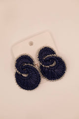 Navy and Silver Tara Raffia Earrings-Sample Sale- Final Sale - Lisi Lerch