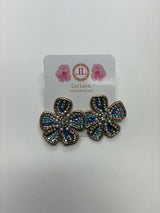 Navy and Turquoise Beaded Earring with Fabric Backing - Sample Sale Final Sale - Lisi Lerch