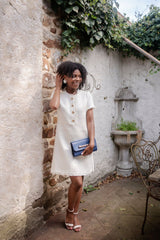 Navy Avery Clutch Straw - Gold Charms - Lisi Lerch