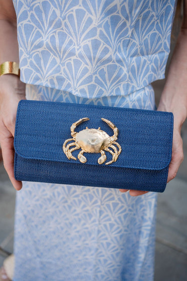 Navy Avery Clutch Straw - Gold Charms - Lisi Lerch
