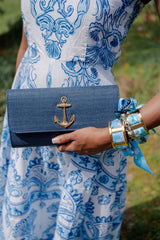 Navy Avery Clutch Straw - Gold Charms - Lisi Lerch