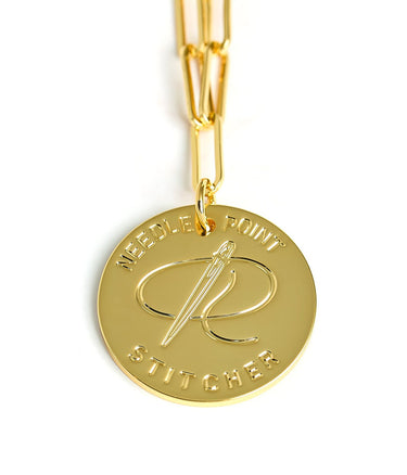 Needlepoint Necklace with Paper Clip Chain - Gold 18k Plated - Lisi Lerch