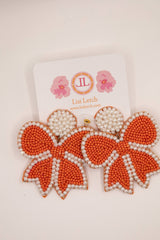 Orange and White Large Beaded Bow Earrings -Sample Sale- Final Sale - Lisi Lerch