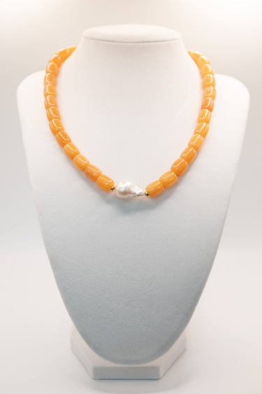 Orange Quartz & Pearl Beaded Necklace - Sample Sale- FINAL SALE - Lisi Lerch