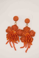 Orange Raffia & Beaded Floral Statement Earrings -Sample Sale- Final Sale - Lisi Lerch