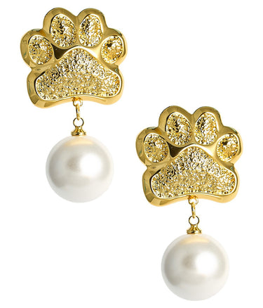 Paw Print Pearl Drop Earring - Gold Earring - Lisi Lerch