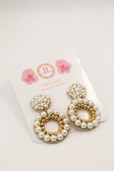 Pearl & Gold Beaded Circle Drop Earrings-Sample Sale- Final Sale - Lisi Lerch