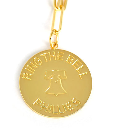 Phillies - Ring the Bell - Charm Necklace - 18k Gold Plated Paper Clip Chain - Lisi Lerch