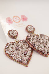 Pink Crystal Heart Statement Earrings-Sample Sale- Final Sale - Lisi Lerch