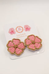 Pink Fabric with Gold Beaded Flower Studs-Sample Sale- Final Sale - Lisi Lerch