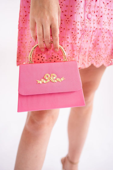 Pink Faille Lulu with Gold Handle Handbag - Gold Charms - Lisi Lerch