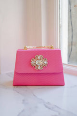 Pink Faille Lulu with Gold Handle Handbag - Gold Charms - Lisi Lerch