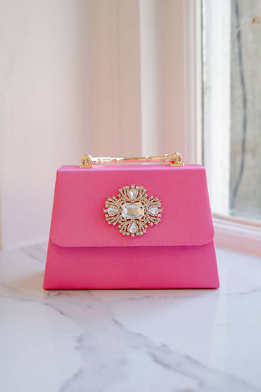Pink Faille Lulu with Gold Handle Handbag - Gold Charms - Lisi Lerch