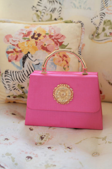 Pink Faille Lulu with Gold Handle Handbag - Gold Charms - Lisi Lerch