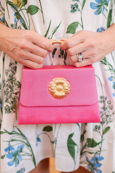 Pink Faille Lulu with Gold Handle Handbag - Gold Charms - Lisi Lerch
