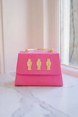 Pink Faille Lulu with Gold Handle Handbag - Gold Charms - Lisi Lerch