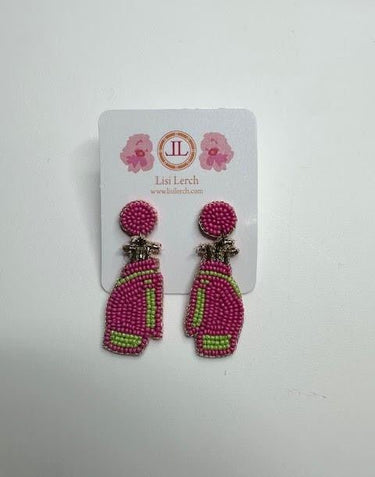 Pink & Green Golf Bag Earring - Sample Sale Final Sale - Lisi Lerch