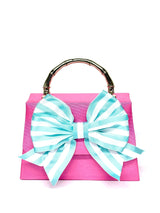 Pink Lulu- Turquoise and white Strip Bow- Sample Sale- Final Sale - Lisi Lerch