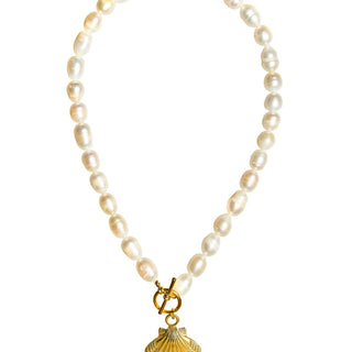 Pookie Gold Ruffle Shell - Single Strand Freshwater Pearl Necklace - Lisi Lerch