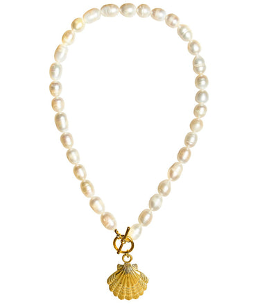 Pookie Gold Ruffle Shell - Single Strand Freshwater Pearl Necklace - Lisi Lerch