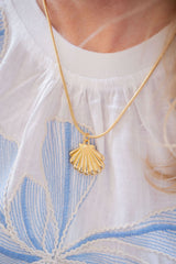 Puffy Scallop Shell Necklace with paper clip chain - 18k Plated Necklace - Lisi Lerch