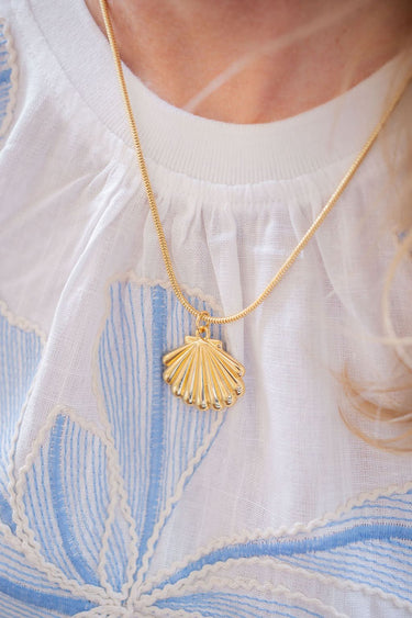 Puffy Scallop Shell Necklace with paper clip chain - 18k Plated Necklace - Lisi Lerch