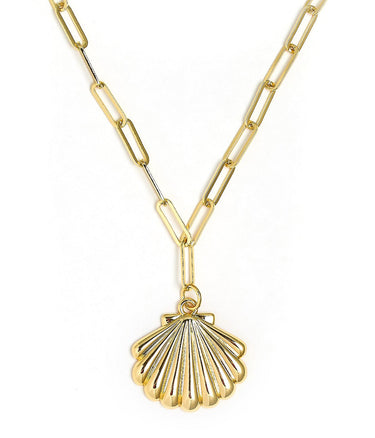 Puffy Scallop Shell Necklace with paper clip chain - 18k Plated Necklace - Lisi Lerch