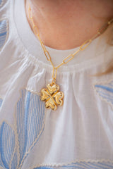 Puffy Shamrock Necklace with gold chain - 18k Plated Necklace - Lisi Lerch