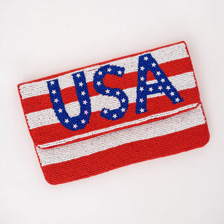 Red/White Stripe USA Beaded Clutch - Lisi Lerch