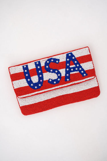 Red/White Stripe USA Beaded Clutch - Lisi Lerch