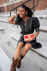 Ruby Straw Clutch- Flat Bow- Gameday Charm - Lisi Lerch