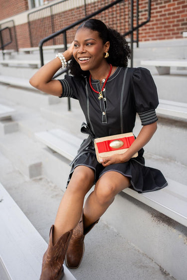 Ruby Straw Clutch- Flat Bow- Gameday Charm - Lisi Lerch