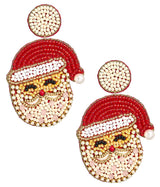 Santa Face with Pink Beard- Beaded Christmas Earring - Lisi Lerch