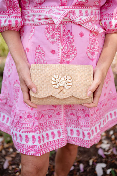 Scalloped Ruby Straw Clutch - Gold Charm - Lisi Lerch