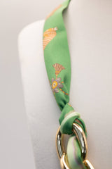 Scarf and Gold Link Necklace - Green Royal horse - Sample Sale- FINAL SALE - Lisi Lerch