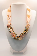 Scarf and Gold Link Necklace - Light Pink Royal Horse - Sample Sale- FINAL SALE - Lisi Lerch