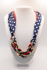 Scarf and Gold Link Necklace - Navy Polka Dot - Sample Sale- FINAL SALE (Copy) (Copy) - Lisi Lerch